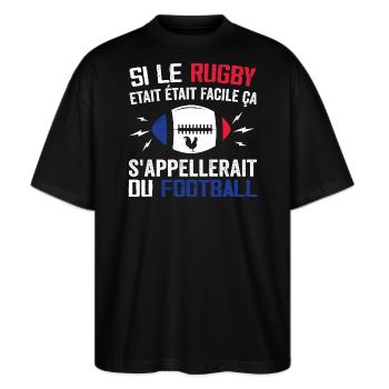 Wenn Rugby einfach wäre, würde es Fußball heißen - Stanley/Stella Oversized Unisex Bio T-Shirt Blaster 2.0 - Schwarz - Vorne - Alina (178cm) & Michal (187cm)
