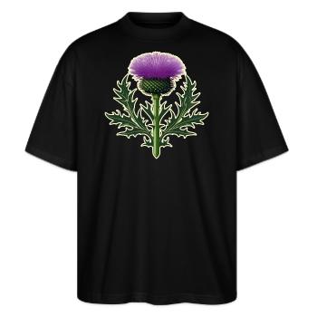 Wunderschöne Distel alls Wappen I - Stanley/Stella Oversized Unisex Bio T-Shirt Blaster 2.0 - Schwarz - Vorne - Alina (178cm) & Michal (187cm)