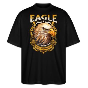 Adler Adlerkopf Raubvogel Greifvogel Tier Natur - Stanley/Stella Oversized Unisex Bio T-Shirt Blaster 2.0 - Schwarz - Vorne - Alina (178cm) & Michal (187cm)