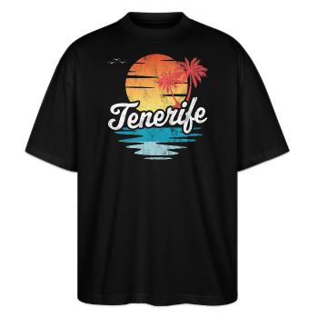 Teneriffa - Stanley/Stella Oversized Unisex Bio T-Shirt Blaster 2.0 - Schwarz - Vorne - Alina (178cm) & Michal (187cm)