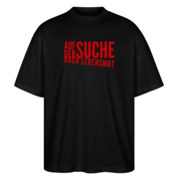 wo ist mein Mut - Stanley/Stella Oversized Unisex Bio T-Shirt Blaster 2.0 - Schwarz - Vorne - Alina (178cm) & Michal (187cm)