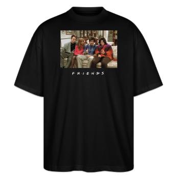 Friends Flashback Youth - Stanley/Stella Oversized Unisex Bio T-Shirt Blaster 2.0 - Schwarz - Vorne - Alina (178cm) & Michal (187cm)
