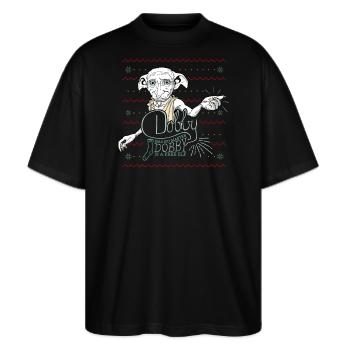 Harry Potter X-Mas Dobby Weihnachtself - Stanley/Stella Oversized Unisex Bio T-Shirt Blaster 2.0 - Schwarz - Vorne - Alina (178cm) & Michal (187cm)