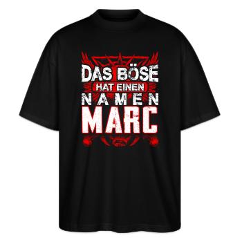 MARC - Name - Stanley/Stella Oversized Unisex Bio T-Shirt Blaster 2.0 - Schwarz - Vorne - Alina (178cm) & Michal (187cm)