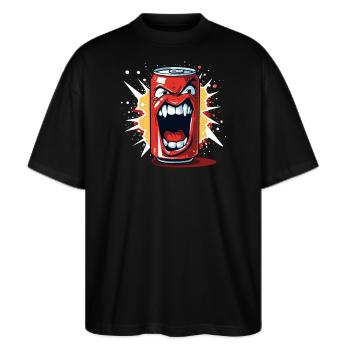 Wütende Getränke Dose - Stanley/Stella Oversized Unisex Bio T-Shirt Blaster 2.0 - Schwarz - Vorne - Alina (178cm) & Michal (187cm)