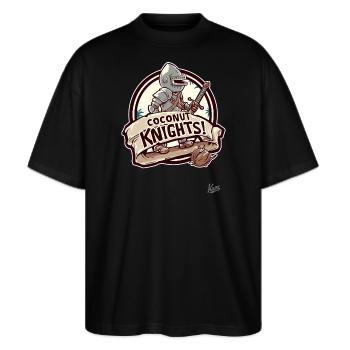 Kokosnuss-Ritter - Stanley/Stella Oversized Unisex Bio T-Shirt Blaster 2.0 - Schwarz - Vorne - Alina (178cm) & Michal (187cm)