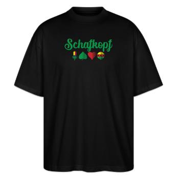 Schafkopf Farben vom deutschen Blatt Spielkarten - Stanley/Stella Oversized Unisex Bio T-Shirt Blaster 2.0 - Schwarz - Vorne - Alina (178cm) & Michal (187cm)