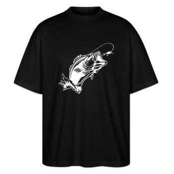 Fisch - Stanley/Stella Oversized Unisex Bio T-Shirt Blaster 2.0 - Schwarz - Vorne - Alina (178cm) & Michal (187cm)