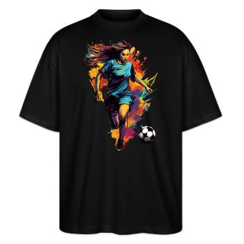 Fußballspielerin Frauenfußball Fußball - Stanley/Stella Oversized Unisex Bio T-Shirt Blaster 2.0 - Schwarz - Vorne - Alina (178cm) & Michal (187cm)