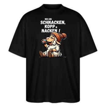 Hamburg Schaf Schnacken Trinken Lustig JGA Party - Stanley/Stella Oversized Unisex Bio T-Shirt Blaster 2.0 - Schwarz - Vorne - Alina (178cm) & Michal (187cm)