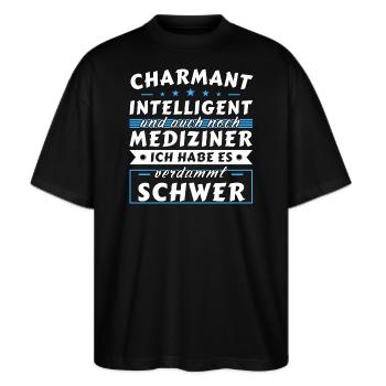 Charmant und intelligent - Mediziner Edition - Stanley/Stella Oversized Unisex Bio T-Shirt Blaster 2.0 - Schwarz - Vorne - Alina (178cm) & Michal (187cm)
