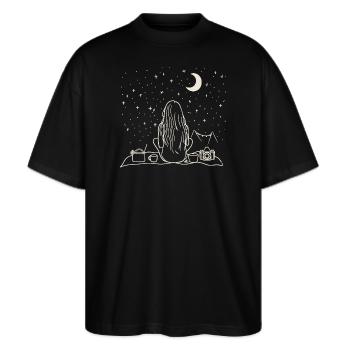 Looking Stars - Sterne und Natur - Stanley/Stella Oversized Unisex Bio T-Shirt Blaster 2.0 - Schwarz - Vorne - Alina (178cm) & Michal (187cm)