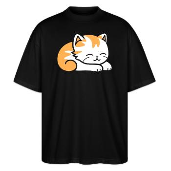 Baby Schlafende Katze - Stanley/Stella Oversized Unisex Bio T-Shirt Blaster 2.0 - Schwarz - Vorne - Alina (178cm) & Michal (187cm)