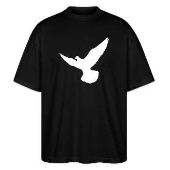 Friedenstaube - Stanley/Stella Oversized Unisex Bio T-Shirt Blaster 2.0 - Schwarz - Vorne - Alina (178cm) & Michal (187cm)