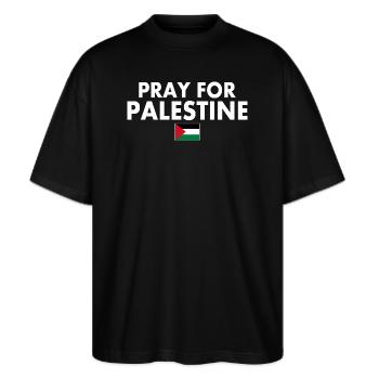 Pray for palestine - Stanley/Stella Oversized Unisex Bio T-Shirt Blaster 2.0 - Schwarz - Vorne - Alina (178cm) & Michal (187cm)