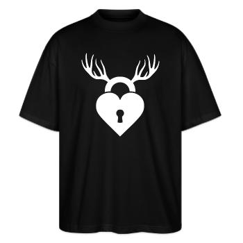 Cuckold Hahnrei Hörner - Stanley/Stella Oversized Unisex Bio T-Shirt Blaster 2.0 - Schwarz - Vorne - Alina (178cm) & Michal (187cm)