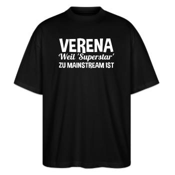 Vorname Verena - Stanley/Stella Oversized Unisex Bio T-Shirt Blaster 2.0 - Schwarz - Vorne - Alina (178cm) & Michal (187cm)
