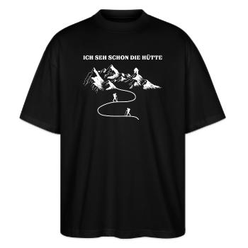 Ich Seh Schon Die Hütte Berglandschaft Bergsteiger - Stanley/Stella Oversized Unisex Bio T-Shirt Blaster 2.0 - Schwarz - Vorne - Alina (178cm) & Michal (187cm)