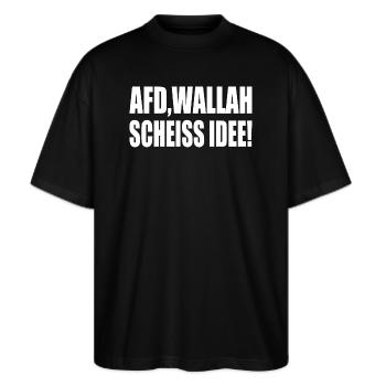 Afd wallah scheiss idee - Stanley/Stella Oversized Unisex Bio T-Shirt Blaster 2.0 - Schwarz - Vorne - Alina (178cm) & Michal (187cm)