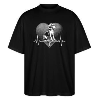 Herzschlag Beagle - Stanley/Stella Oversized Unisex Bio T-Shirt Blaster 2.0 - Schwarz - Vorne - Alina (178cm) & Michal (187cm)