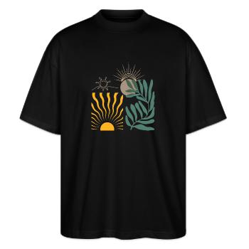 Abstrakter Sommermoment - Stanley/Stella Oversized Unisex Bio T-Shirt Blaster 2.0 - Schwarz - Vorne - Alina (178cm) & Michal (187cm)