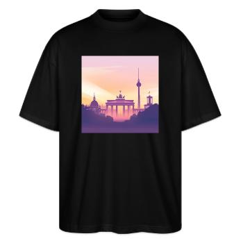 Berlin - Stanley/Stella Oversized Unisex Bio T-Shirt Blaster 2.0 - Schwarz - Vorne - Alina (178cm) & Michal (187cm)
