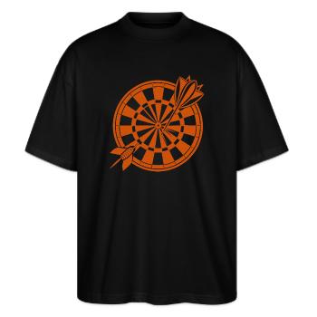 Geschenk Spruch Darts Wurfspieß Sport Geschenkidee - Stanley/Stella Oversized Unisex Bio T-Shirt Blaster 2.0 - Schwarz - Vorne - Alina (178cm) & Michal (187cm)