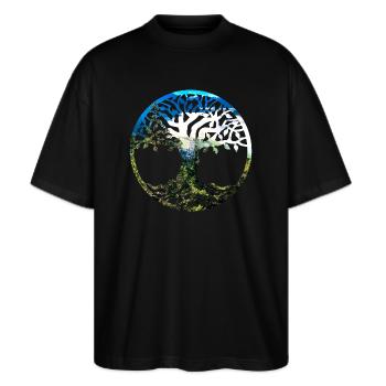 BaumdesLebensZillertal - Stanley/Stella Oversized Unisex Bio T-Shirt Blaster 2.0 - Schwarz - Vorne - Alina (178cm) & Michal (187cm)