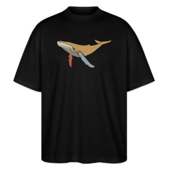 Wal - Buckelwal - Retro - Geschenk - Stanley/Stella Oversized Unisex Bio T-Shirt Blaster 2.0 - Schwarz - Vorne - Alina (178cm) & Michal (187cm)