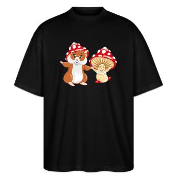 Lustiger Hamster und glückliche Amanita - Stanley/Stella Oversized Unisex Bio T-Shirt Blaster 2.0 - Schwarz - Vorne - Alina (178cm) & Michal (187cm)