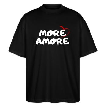 More Amore Lieblingsmensch Valentinstag Geschenk - Stanley/Stella Oversized Unisex Bio T-Shirt Blaster 2.0 - Schwarz - Vorne - Alina (178cm) & Michal (187cm)