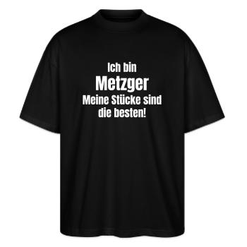 Metzger - Stanley/Stella Oversized Unisex Bio T-Shirt Blaster 2.0 - Schwarz - Vorne - Alina (178cm) & Michal (187cm)