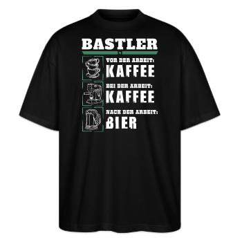 Mein Tagesablauf als Bastler - Stanley/Stella Oversized Unisex Bio T-Shirt Blaster 2.0 - Schwarz - Vorne - Alina (178cm) & Michal (187cm)