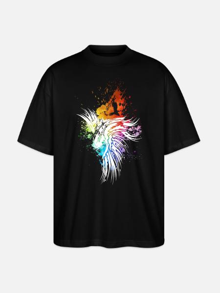 Rabe Regenbogen-Kleckse weiß - Stanley/Stella Oversized Unisex Bio T-Shirt Blaster 2.0 - Schwarz