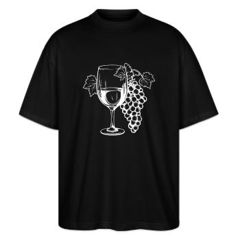 Weinglas Trauben Wein - Stanley/Stella Oversized Unisex Bio T-Shirt Blaster 2.0 - Schwarz - Vorne - Alina (178cm) & Michal (187cm)