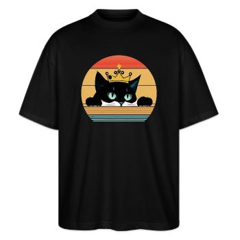 Katze - Stanley/Stella Oversized Unisex Bio T-Shirt Blaster 2.0 - Schwarz - Vorne - Alina (178cm) & Michal (187cm)