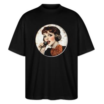 Retro Hotline: Eleganz der 50er Jahre! - Stanley/Stella Oversized Unisex Bio T-Shirt Blaster 2.0 - Schwarz - Vorne - Alina (178cm) & Michal (187cm)