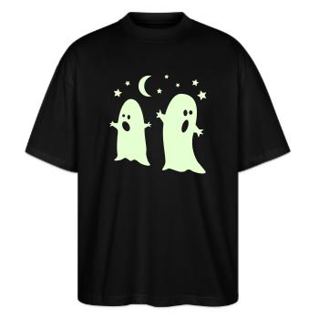 glow in the dark ghosts - Stanley/Stella Oversized Unisex Bio T-Shirt Blaster 2.0 - Schwarz - Vorne - Alina (178cm) & Michal (187cm)