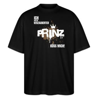 Ich bin ein verzauberter Prinz - küss mich! - Stanley/Stella Oversized Unisex Bio T-Shirt Blaster 2.0 - Schwarz - Vorne - Alina (178cm) & Michal (187cm)