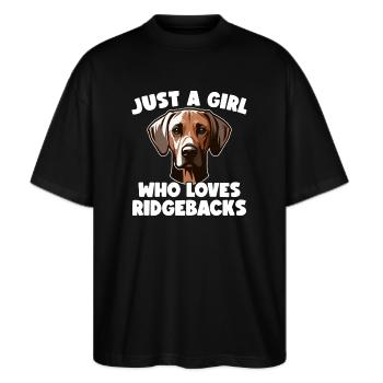 Rhodesian Ridgeback Mädchen Rhodesian Ridgebacks - Stanley/Stella Oversized Unisex Bio T-Shirt Blaster 2.0 - Schwarz - Vorne - Alina (178cm) & Michal (187cm)