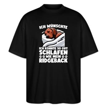 Rhodesian Ridgeback Hund Rhodesian Ridgebacks - Stanley/Stella Oversized Unisex Bio T-Shirt Blaster 2.0 - Schwarz - Vorne - Alina (178cm) & Michal (187cm)