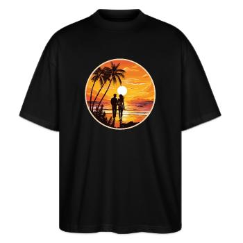 Sonnenuntergang Paar Strand - Stanley/Stella Oversized Unisex Bio T-Shirt Blaster 2.0 - Schwarz - Vorne - Alina (178cm) & Michal (187cm)