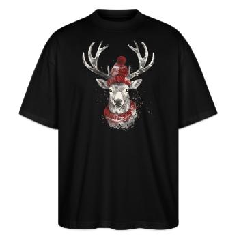 Rentier - Stanley/Stella Oversized Unisex Bio T-Shirt Blaster 2.0 - Schwarz - Vorne - Alina (178cm) & Michal (187cm)