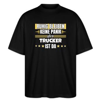 Ruhig bleiben ich bin Ruhig bleiben ich bin - Stanley/Stella Oversized Unisex Bio T-Shirt Blaster 2.0 - Schwarz - Vorne - Alina (178cm) & Michal (187cm)