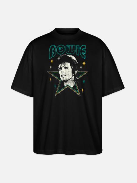 David Bowie Schriftzug Mit Portrait Und Stern - Stanley/Stella Oversized Unisex Bio T-Shirt Blaster 2.0 -  - Vorne