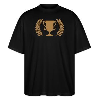 Pokal - Stanley/Stella Oversized Unisex Bio T-Shirt Blaster 2.0 - Schwarz - Vorne - Alina (178cm) & Michal (187cm)