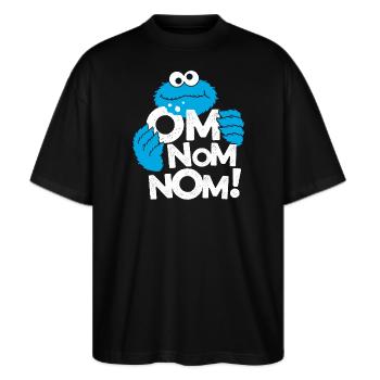 Sesamstraße Krümelmonster Om Nom Nom - Stanley/Stella Oversized Unisex Bio T-Shirt Blaster 2.0 - Schwarz - Vorne - Alina (178cm) & Michal (187cm)