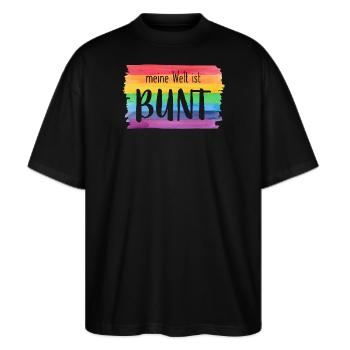 Meine Welt ist bunt Regenbogen fröhlich farbenfroh - Stanley/Stella Oversized Unisex Bio T-Shirt Blaster 2.0 - Schwarz - Vorne - Alina (178cm) & Michal (187cm)