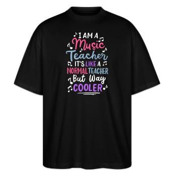 Musiklehrer Musiker - Stanley/Stella Oversized Unisex Bio T-Shirt Blaster 2.0 - Schwarz - Vorne - Alina (178cm) & Michal (187cm)