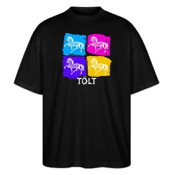 Islandpferde Pferde Tölt Spruch Pferdeliebe - Stanley/Stella Oversized Unisex Bio T-Shirt Blaster 2.0 - Schwarz - Vorne - Alina (178cm) & Michal (187cm)